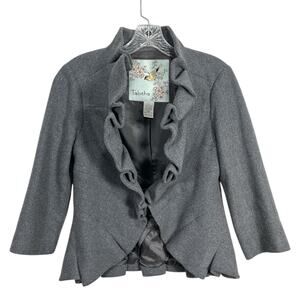 Anthropologie Tabitha Terrace House Ruffle Jacket Gray Blue